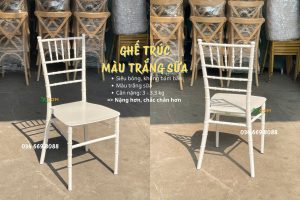 Ghế Tiffany Nhựa Bóng Nguyên Khối 04 Thanh Giằng Xcom 10 Dòng ghế tiffany nhựa màu trắng sữa đúc đặc đầm tay